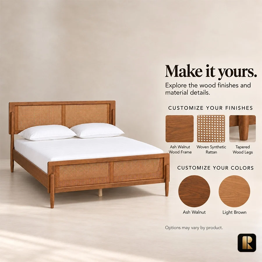 Maroven Grid Bed Set color palate Maroven Grid Wooden Bed queen size dimensions showing 66-inch width, 78-inch length, and 41-inch height.